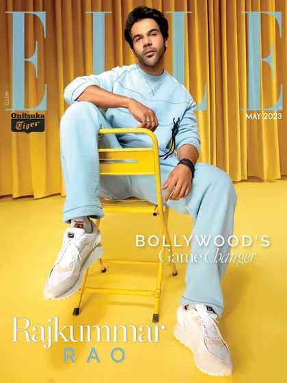 The vibrant cover for ELLE India with Rajkummar Rao. I chose this pastel blue Onitsuka Tiger tracksuit to create a fresh, summery vibe that contrasts beautifully with the bold yellow background.