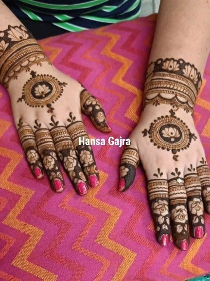 The front-hand view of this minimalist design, featuring a central lotus mandala and decorated fingertips. It's a perfect example of how simple, clean art can speak volumes.