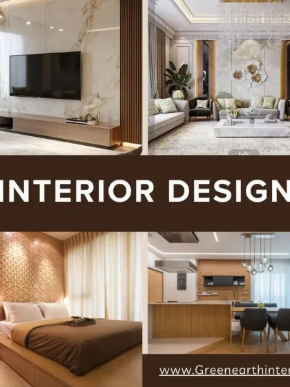 A collage showcasing the variety of our interior design work, from living rooms and kitchens to bedrooms. We offer fully personalized interiors with premium materials.