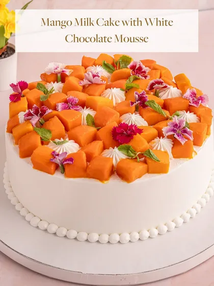 My Mango Milk Cake with White Chocolate Mousse is a slice of sunshine. It's crafted with the finest seasonal Alphonso mangoes, making it a perfect summer treat.