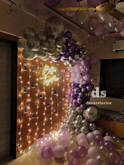 Another angle of the 'Better Together' proposal decor. This view shows how the balloon arch elegantly frames the wall, making it a perfect surprise for a loved one.