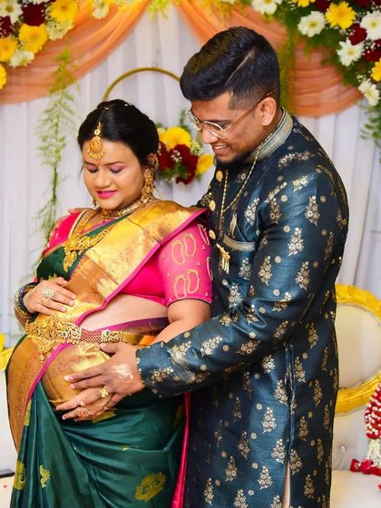 A sweet moment between Lavanya and her husband. The makeup is designed to look great from every angle and in every light.