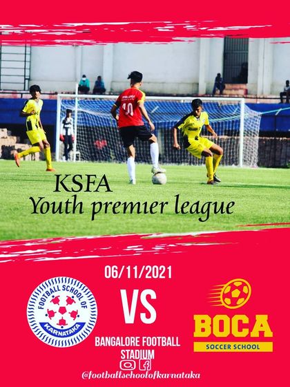 This is what we prepare for. A poster for our KSFA Youth Premier League match against BOCA Soccer School, showing one of our players in full control of the ball during a game.