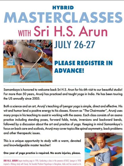 Details for my hybrid masterclasses at Samamkaya Yoga in New York, offered both in-person and online.