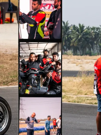 A collage showing our coaches at work, both in briefings and on the track.