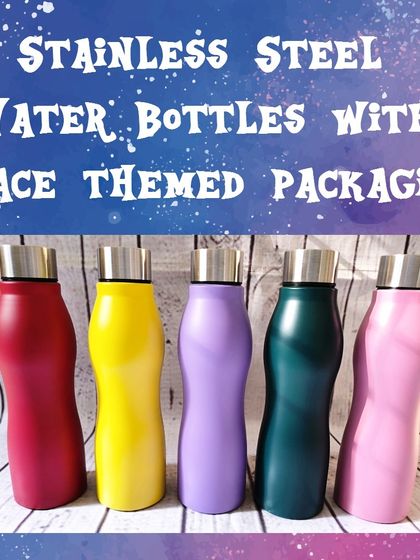 These 1-litre stainless steel water bottles come in a variety of matte colors and are perfect for older kids or even adults. They can be personalized with any theme.
