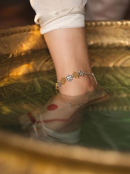 This artistic shot for Shaya's 'Legacy of Rani Lokamahadevi' campaign focuses on a delicate floral anklet. It demonstrates how I can create a narrative around a single piece of jewelry, evoking a sense of history and grace.