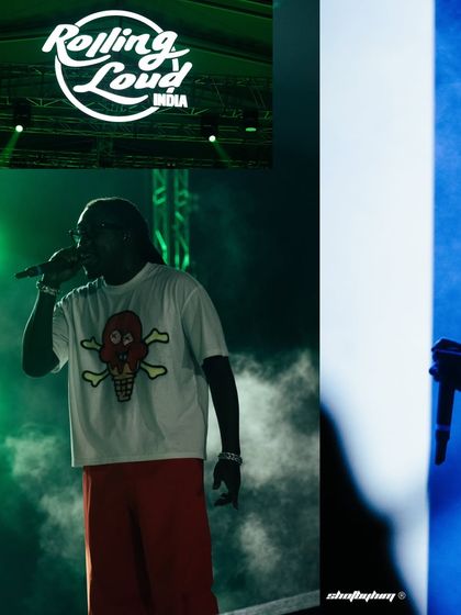 A split-screen style image of Don Toliver performing, combining a shot of him rapping with a silhouette against blue smoke.