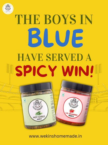 The boys in blue have served a spicy win. We're celebrating Team India's victory with our fiery Hot Chilli and Lal Bharwa Mirch pickles.