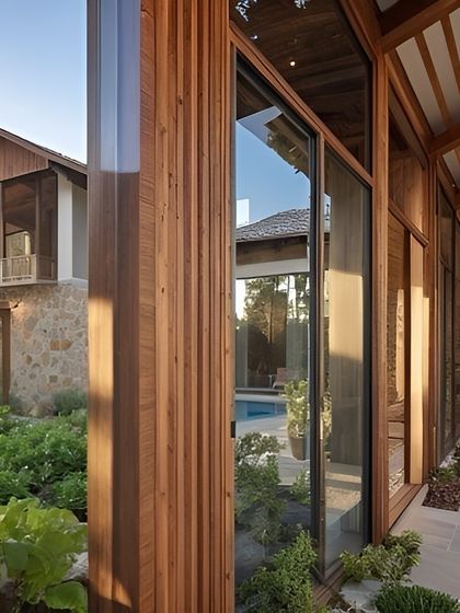 This farmhouse blends rustic charm with modern elegance. We crafted it with natural stone, warm wood, and large glass panels, creating a serene escape where nature meets sophistication.