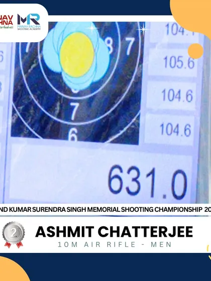 Our Khelo India shooter Ashmit Chatterjee's impressive qualification score of 631 at the 22nd Kumar Surendra Singh Memorial Shooting Championship, which secured his place in two finals.