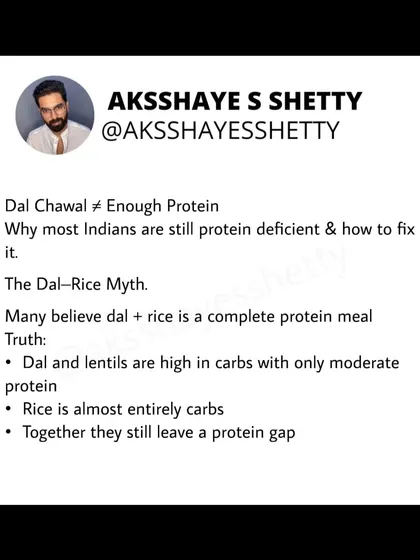 Many people believe dal and rice make a complete protein meal, but this is a common myth that contributes to protein deficiency. I focus on educating you about nutrition so you can understand how to properly fuel your body for fat loss and health.