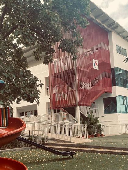 A quick-fix project involving the design of an external steel frame staircase for a school building, adding a functional and visually striking architectural element.