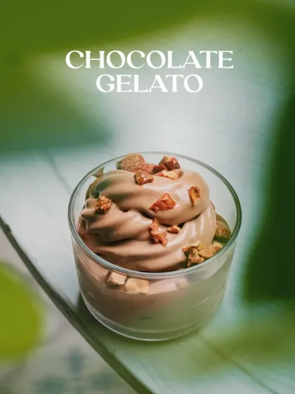 Our rich and creamy Chocolate Gelato, topped with crunchy nuts. A simple pleasure, perfectly executed.