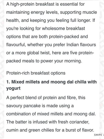 One of my top suggestions was a mixed millets and moong dal chila with yogurt, a perfect blend of protein and fiber.