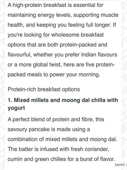 One of my top suggestions was a mixed millets and moong dal chila with yogurt, a perfect blend of protein and fiber.