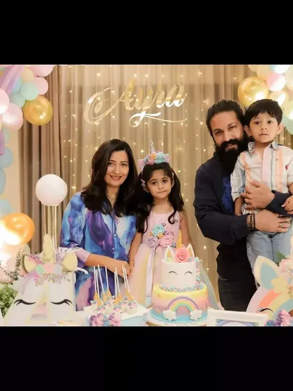 It is always a pleasure to celebrate with actor Yash, Radhika Pandit, and their beautiful family. This photo from darling Ayra's unicorn-themed birthday captures the joy we aim to create, making us feel like part of their story.