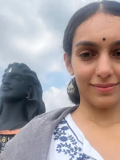 A selfie with the Adiyogi statue at the Isha Yoga Center. This was a magical and profound experience for me, and I share a quote from Sadguru about the power of acceptance.