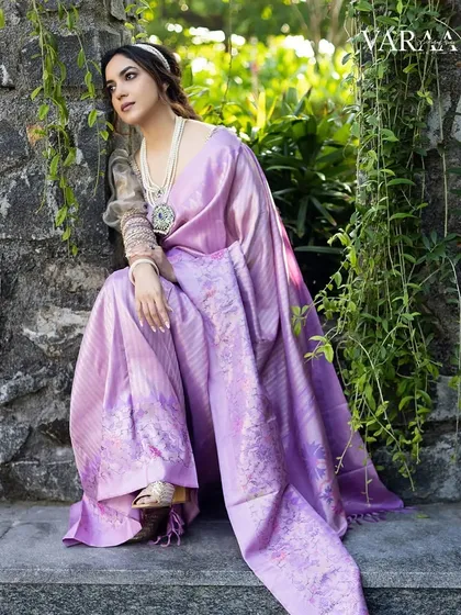 Styling Ritu Varma for the cover of Varaa Bridal Wedding Magazine was a dream. We paired a beautiful lavender silk saree from Pashudh with a statement silver necklace to create a look that felt both regal and modern. This is a perfect example of our approach to contemporary saree styling for magazine editorials.