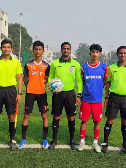 The captains and match officials before the U15 HCL Delhi Future Stars Youth League game.