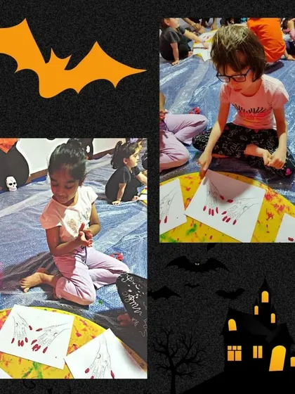Getting into the spooky spirit with some Halloween crafts. These bloody handprints were a fun and messy way to celebrate.