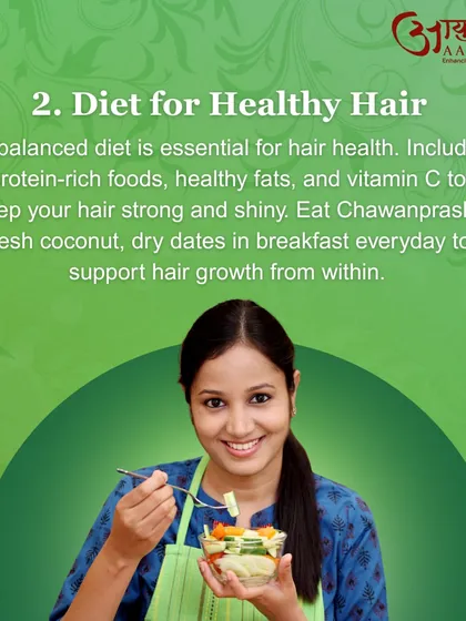 A balanced diet is essential for hair health, as true nourishment comes from within. I advise including protein-rich foods, healthy fats, and items like fresh coconut and dates in your breakfast to support hair growth.