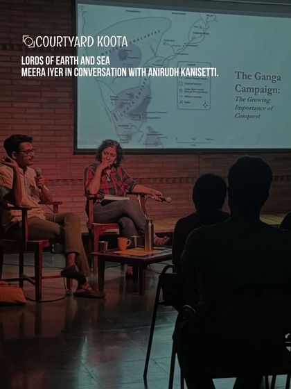 Historian Meera Iyer in conversation with author Anirudh Kanisetti about his book "Lords of Earth and Sea." The discussion brought the world of the Chola Empire to life for a captivated audience.