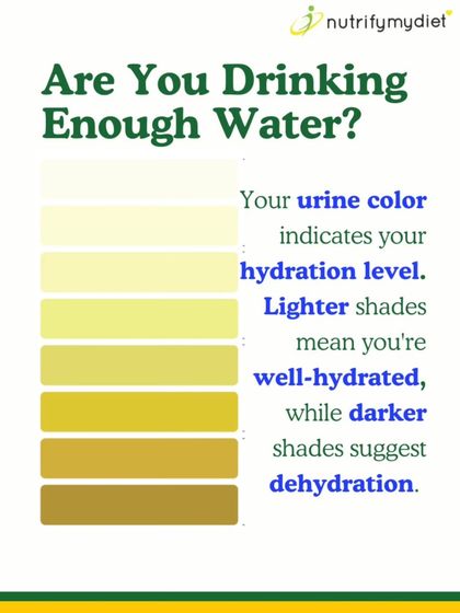 Your urine color is a simple indicator of your hydration level. This chart shows you what to look for, from well-hydrated light shades to dehydrated darker shades.