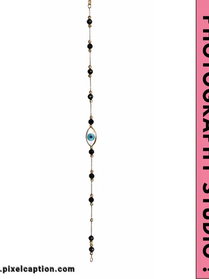 An evil eye bracelet photographed vertically on a white background, ready for e-commerce.