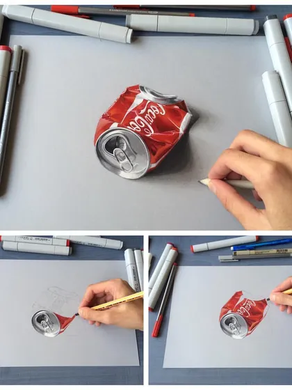 This drawing of a crushed Coca-Cola can is a demonstration of my hyperrealistic technique. The skills I use to capture the reflections on the metal and the precise lettering are the same skills I apply to create incredibly detailed and lifelike pet portraits.