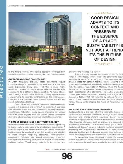 A feature in BW Hotellier magazine where I discuss the design philosophy, cultural relevance, and challenges of hospitality architecture, from high-rises to luxury hotels.