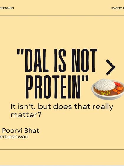 This infographic series tackles the viral claim that "dal is not a protein." I break down the nutritional facts, the importance of cultural context, and why labeling foods as just "carbs" or "protein" strips them of their true value. Ultimately, your digestion and the overall balance of your diet matter more than macronutrient labels.