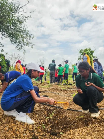 Getting the technique right. Under the guidance of our team, students learn how to properly dig and prepare the soil, an essential skill for successful tree planting.