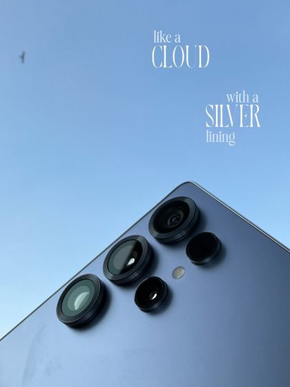 A first look at the new Samsung Galaxy S25 Ultra. This is a classic product reveal shot, using clean aesthetics and a sky background to create a sense of aspiration and innovation.