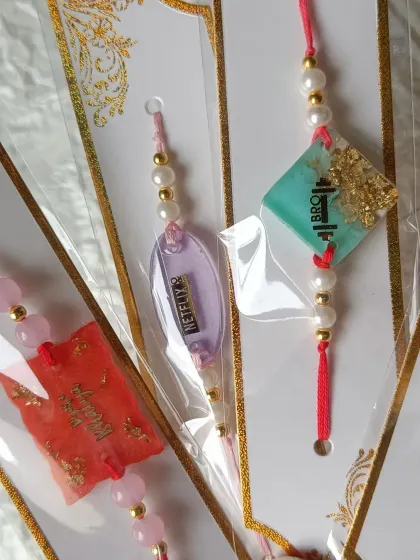 I offer a wide range of quirky and fun rakhis. This collection includes designs for the gym-loving 'Bro' and the 'Netflix' binger, all handmade from resin.