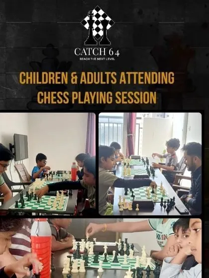 Our playing sessions are for everyone. This collage shows a mix of children and adults enjoying a Sunday morning of chess, proving that the love for the game has no age limit.