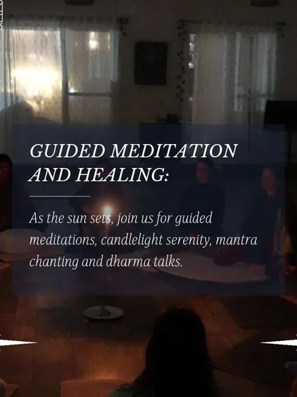 As the sun sets, we gather for guided meditations and healing. The soft glow of candlelight creates a serene atmosphere for us to connect, share, and find stillness together during my wellness retreats.