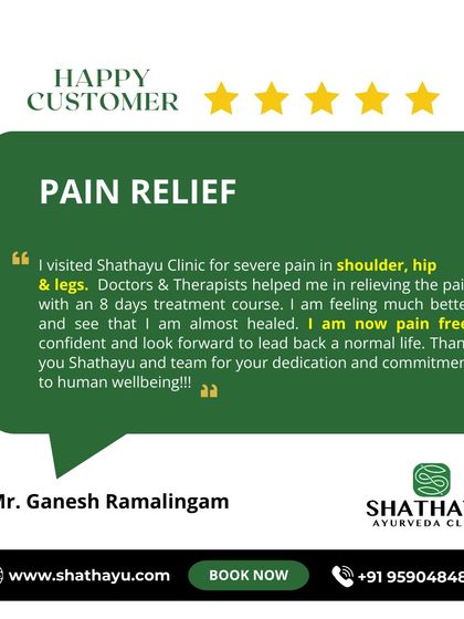 This patient's testimonial highlights the comprehensive nature of our care. We addressed severe pain in the shoulder, hip, and legs with an 8-day treatment course, helping them become pain-free and confident to lead a normal life again.