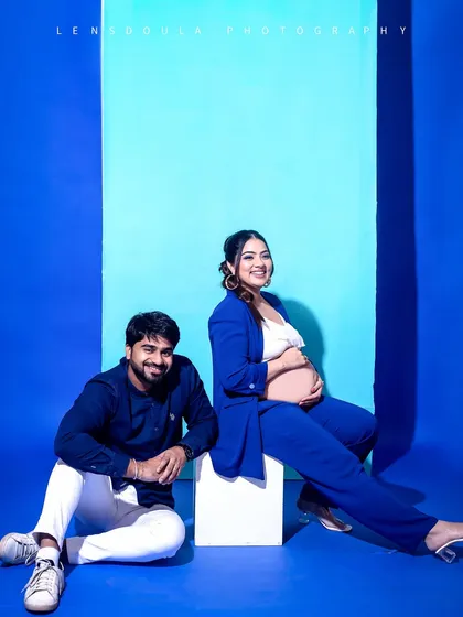Fun and full of laughter. This shot captures the joy and excitement of the parents-to-be in a vibrant, modern setting.