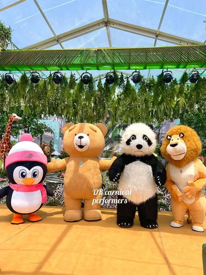 Meet our jungle and arctic crew! Our majestic Lion, cute Penguin, friendly Teddy Bear, and fluffy Panda are ready to make a grand entrance at your jungle-themed or animal-themed party. You can book them individually or as a complete group.