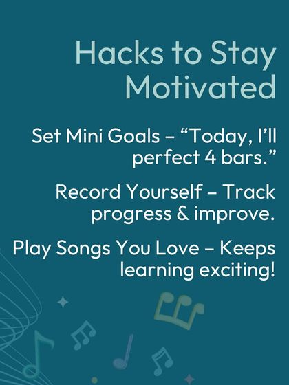 Stay motivated with these simple hacks. Set small, achievable mini-goals, record yourself to track progress, and always make time to play the songs you truly love.