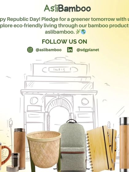 Celebrating Republic Day with a pledge for a greener tomorrow. This graphic features a range of our bamboo and canvas products against the backdrop of India Gate, linking national pride with environmental responsibility.