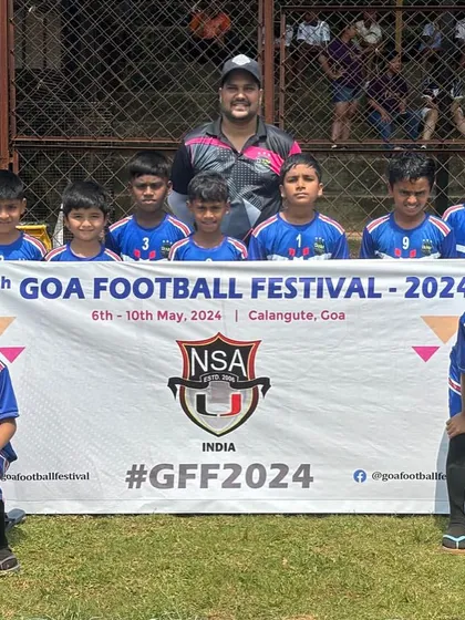 The Under-12 squad looking sharp in their new jerseys at the Goa Football Festival. We ensure our teams represent FANM with pride wherever they go.