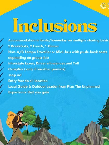 A list of inclusions for the Ranipuram trek, covering everything from transport to entry fees.