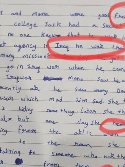 This is what the writing process looks like. We work together to spot areas for improvement, like sentence structure and word choice. My feedback helps students learn to self-edit and strengthen their narrative skills.