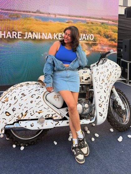 Another shot with this awesome custom bike. This denim-on-denim look is my go-to for a more casual, cool, and edgy event.