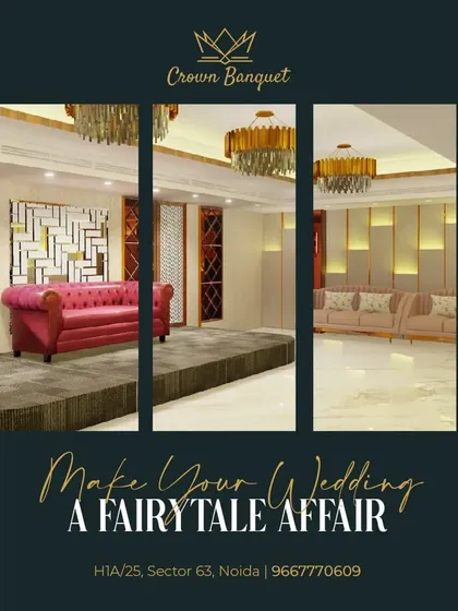 Our interior design combines modern luxury with classic elegance. This triptych view highlights our stylish chandeliers, geometric wall patterns, and a contemporary pink tufted sofa, showing the sophisticated ambiance of our space.