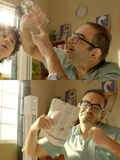 Character makeup for the male actors in the Nerolac ad. The grooming is subtle and natural, making the actors look like real people in their home.