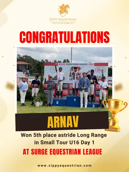 Congratulations to Arnav for his fifth-place finish in the Small Tour U16 at the Surge Equestrian League. A great result in a tough competition.