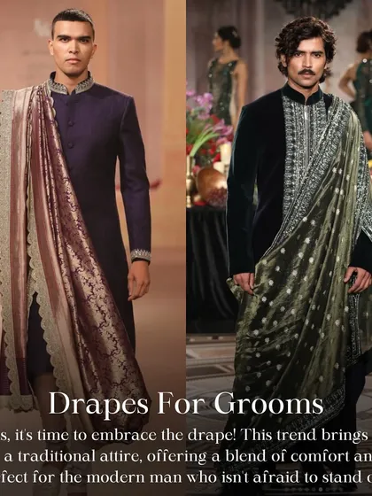 Couture Week Trend Spotting: Drapes for Grooms. This trend brings a fresh, modern twist to traditional menswear, offering a blend of comfort, style, and drama.